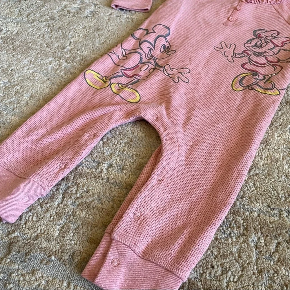 Disney Baby Girl Mickey Minnie Mouse Romper Waffle Cotton Snap Legs Pink: 24m